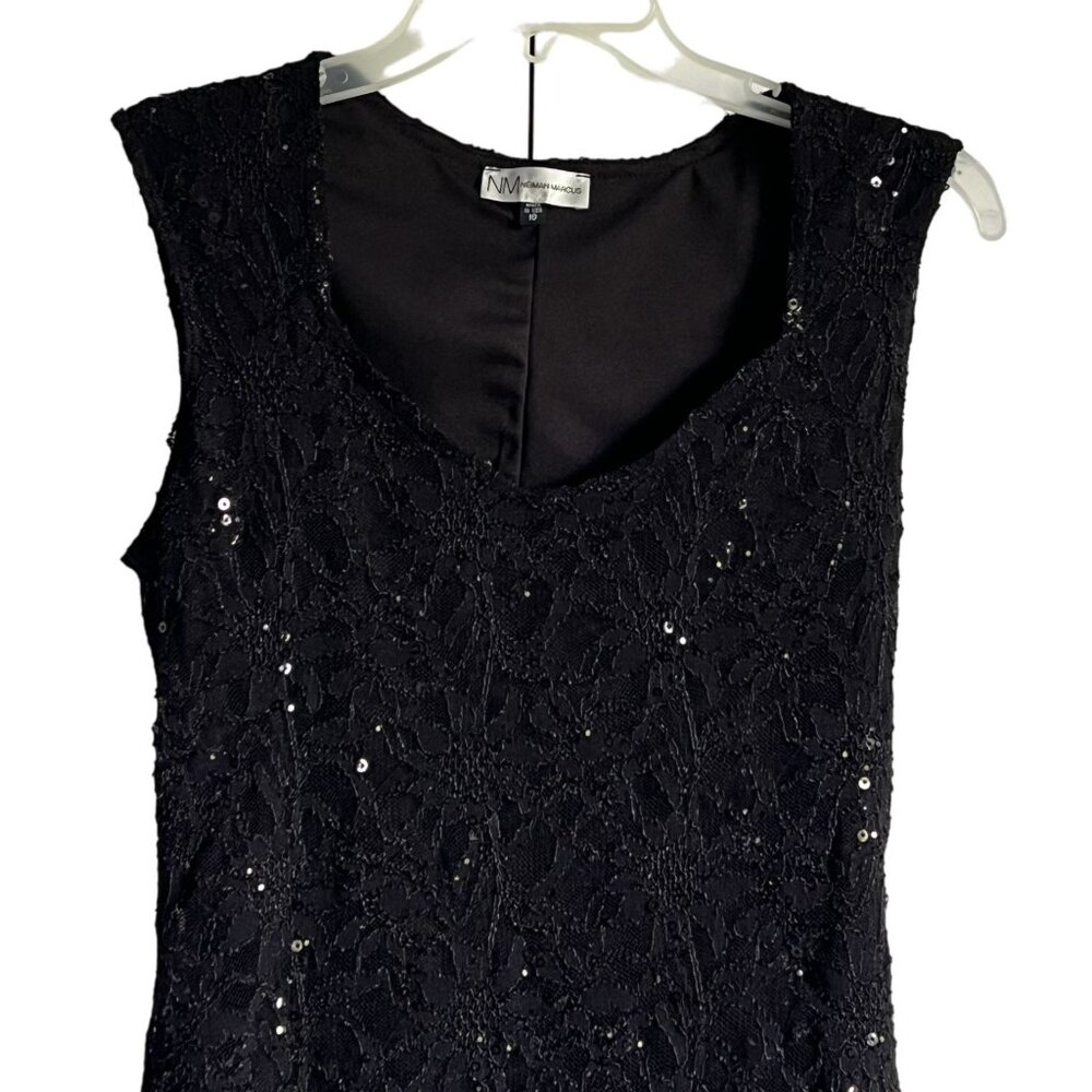 Neiman Marcus Womens Black Lace Sleeveless Dress 10 Sequins USA Fairy Whimsygoth - Picture 2 of 7